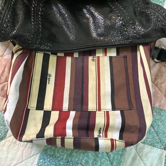 Brighton Black Leather Purse Womens Hobo Slouchy Faux Snakeskin Western Buckle - Picture 12 of 16